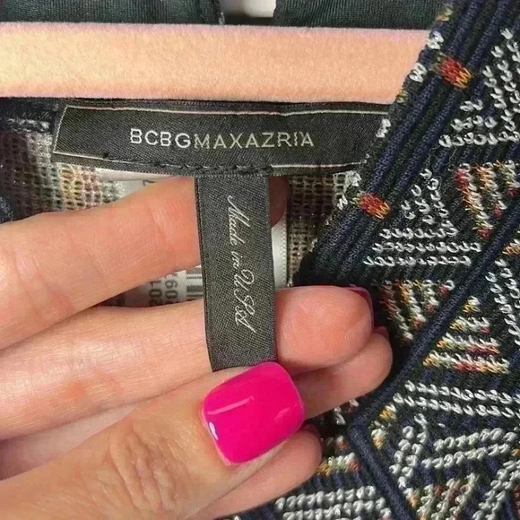 BCBGMAXAZRIA Aztec Pull On Stretch Mini Dress Size Small Navy Multi - Picture 4 of 9